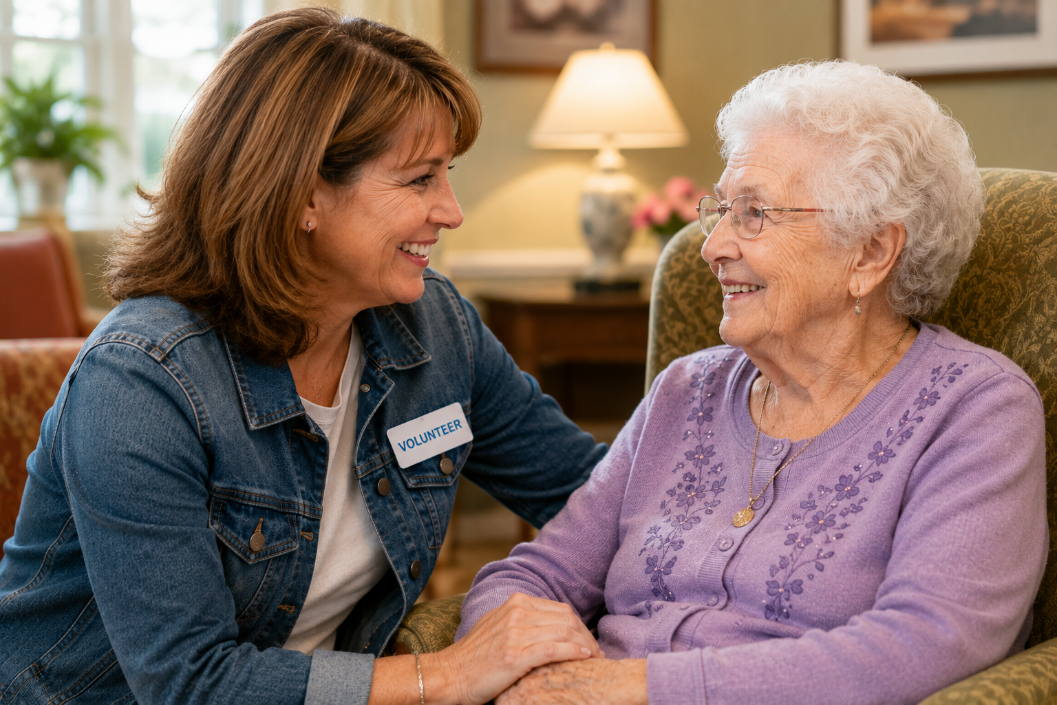 Volunteer visiting with an older adult
